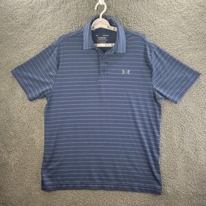 Under Armour Shirt The Playoff Polo Blue Mens Large Striped Short Sleeve Casual‎